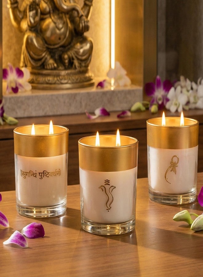 SEVA HOME Enchante Scented Candle Gift Set | Pack of 3 | Orchid, Jasmine & White Musk | 25H Burn Each | Natural Soy Wax | Festive Décor & Luxury Gifting - Image 2
